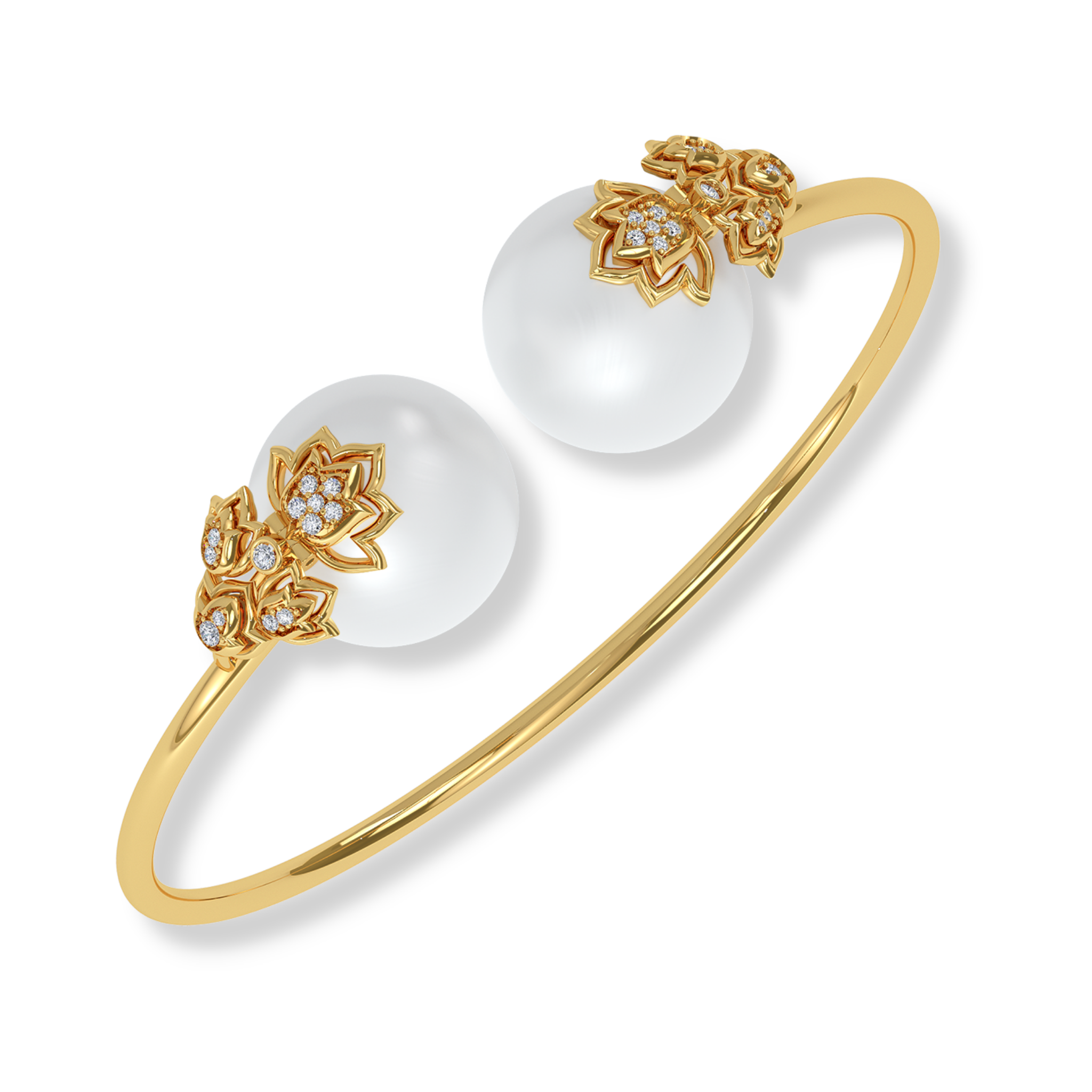 The inverted lotus diamond and pearl bangle