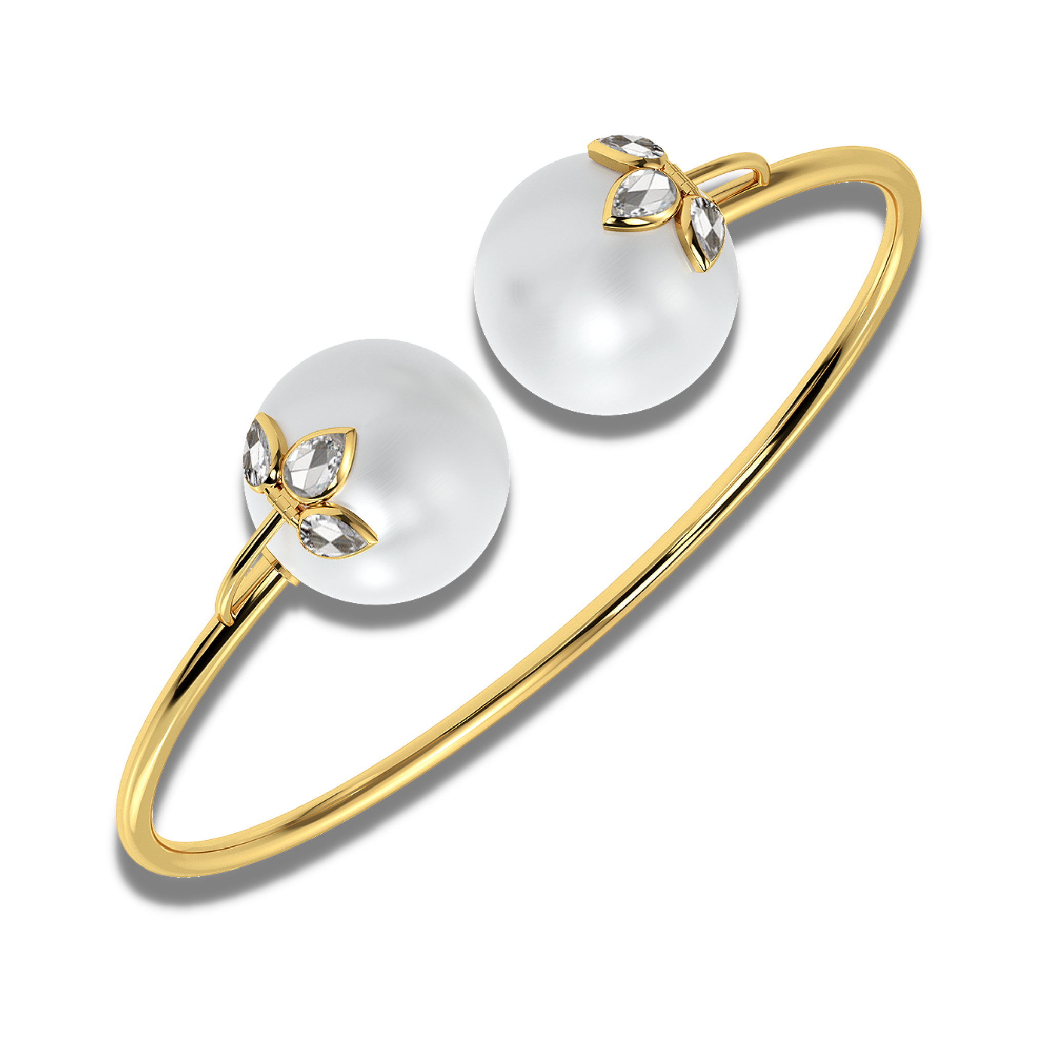 The classic 3 petal rosecut diamond and pearl bangle