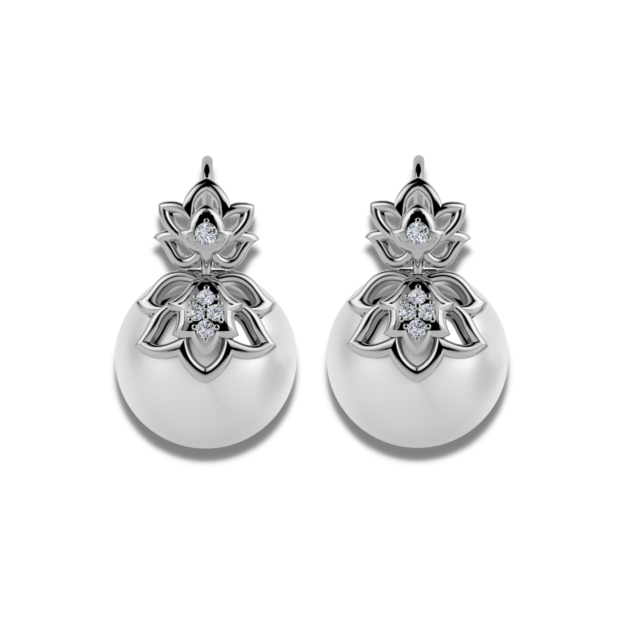 The mirrored lotus with diamonds and pearl earrings