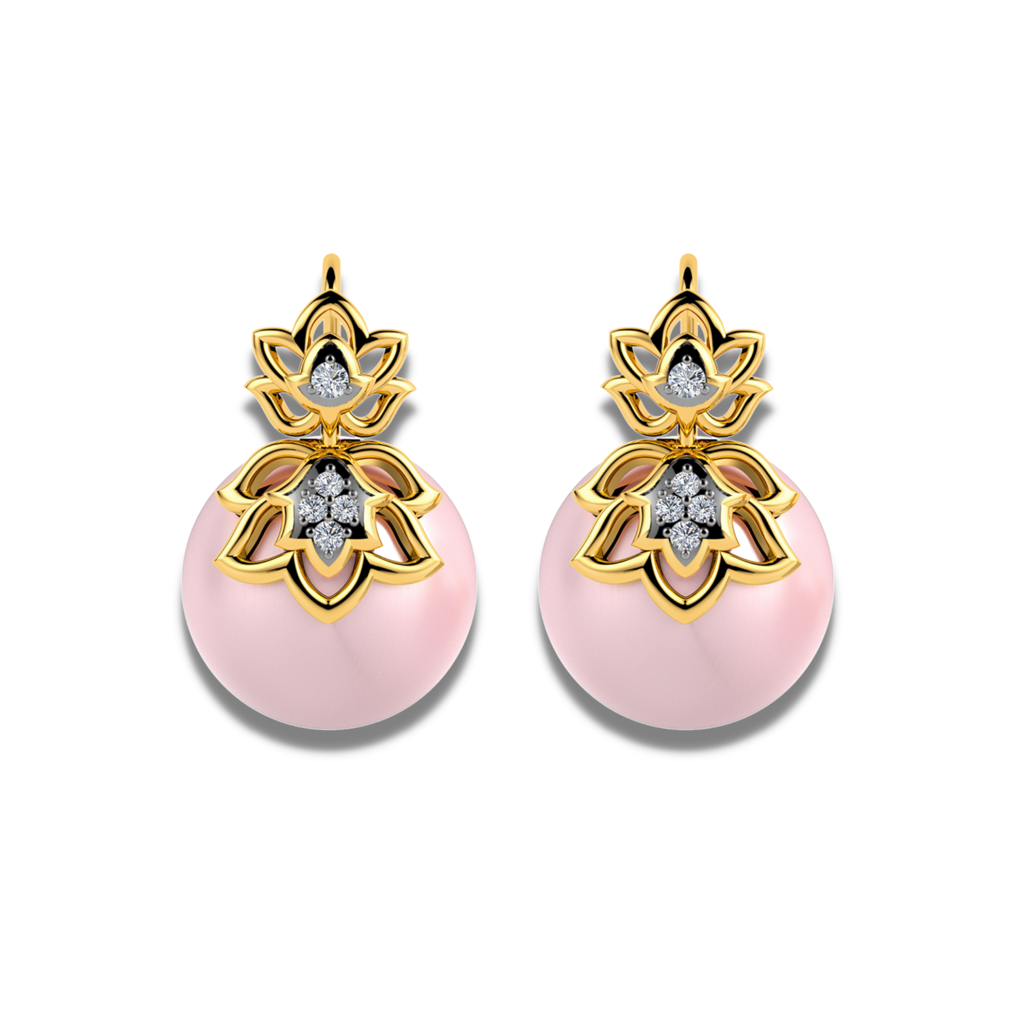 The mirrored lotus with diamonds and pearl earrings