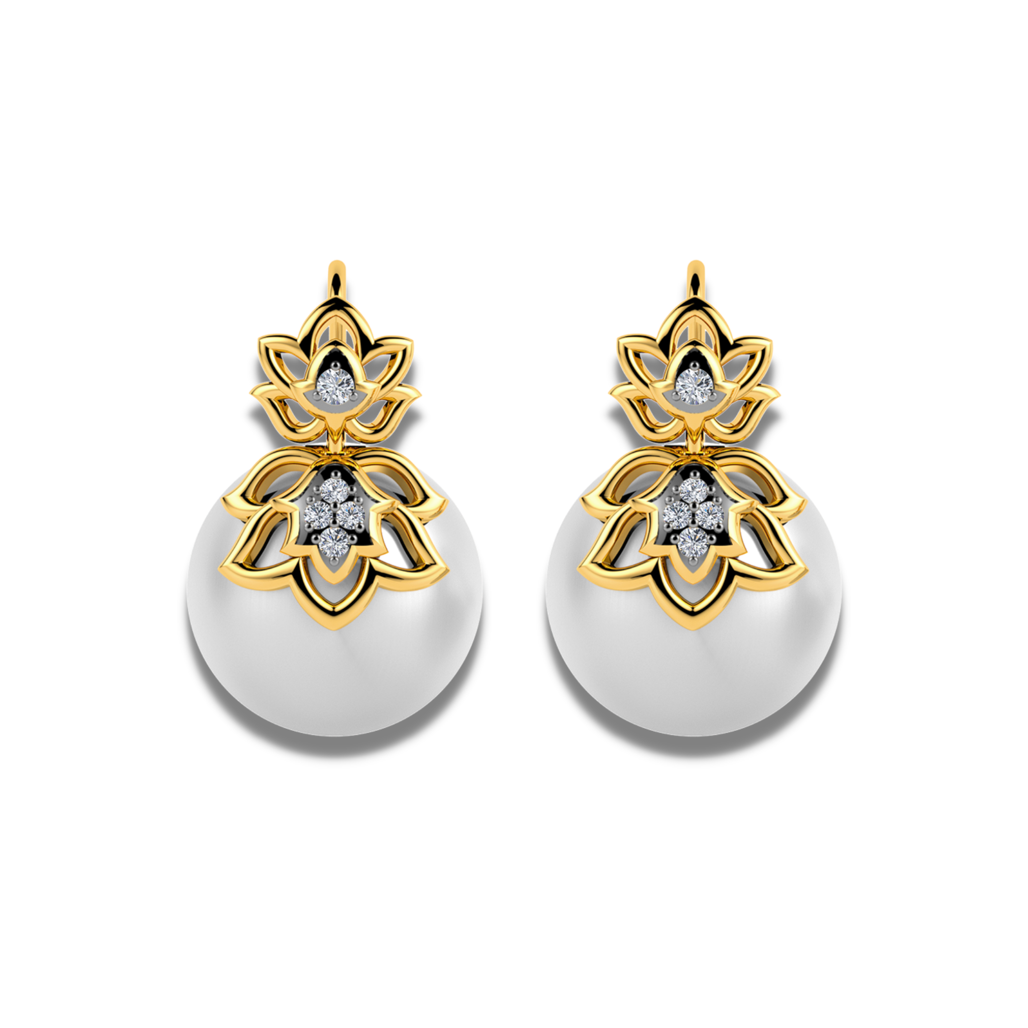 The mirrored lotus with diamonds and pearl earrings