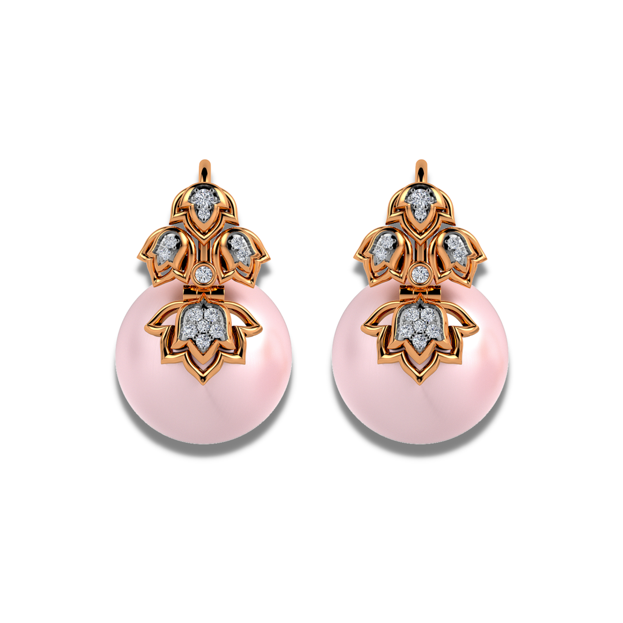 The inverted lotus diamond and pearl earrings