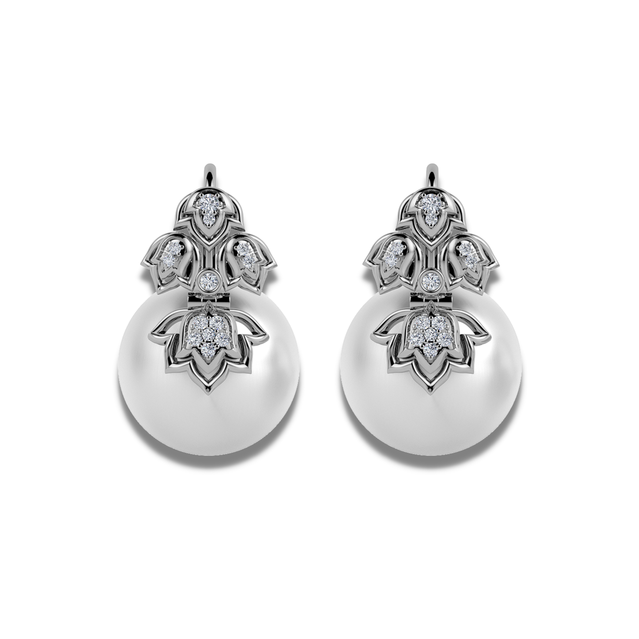 The inverted lotus diamond and pearl earrings