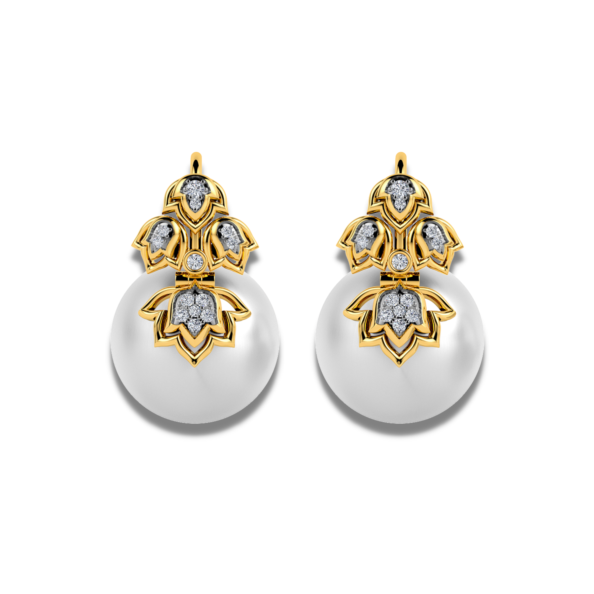 The inverted lotus diamond and pearl earrings