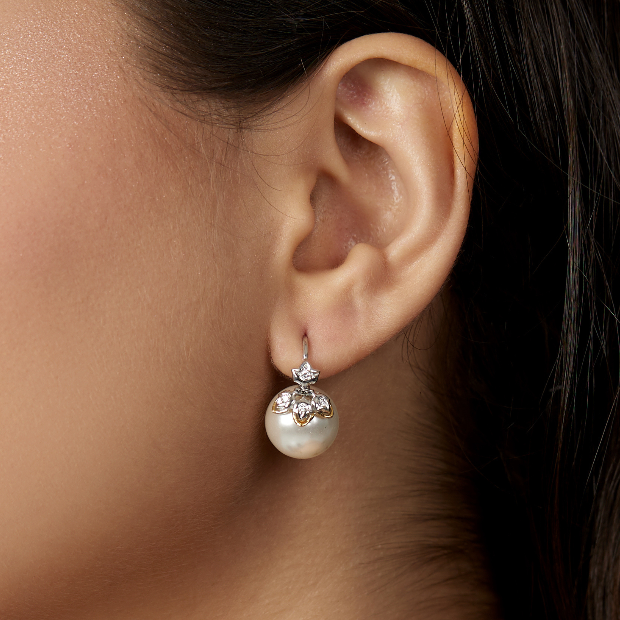 The lotus loop diamond and pearl earrings