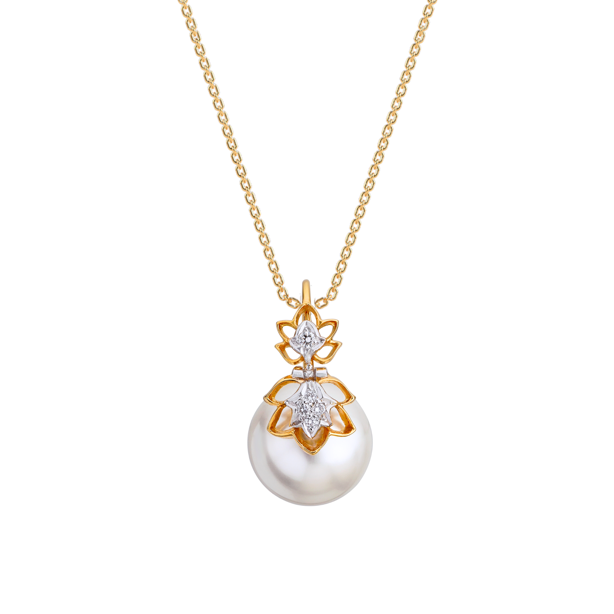 The mirrored lotus with diamonds and pearl pendant