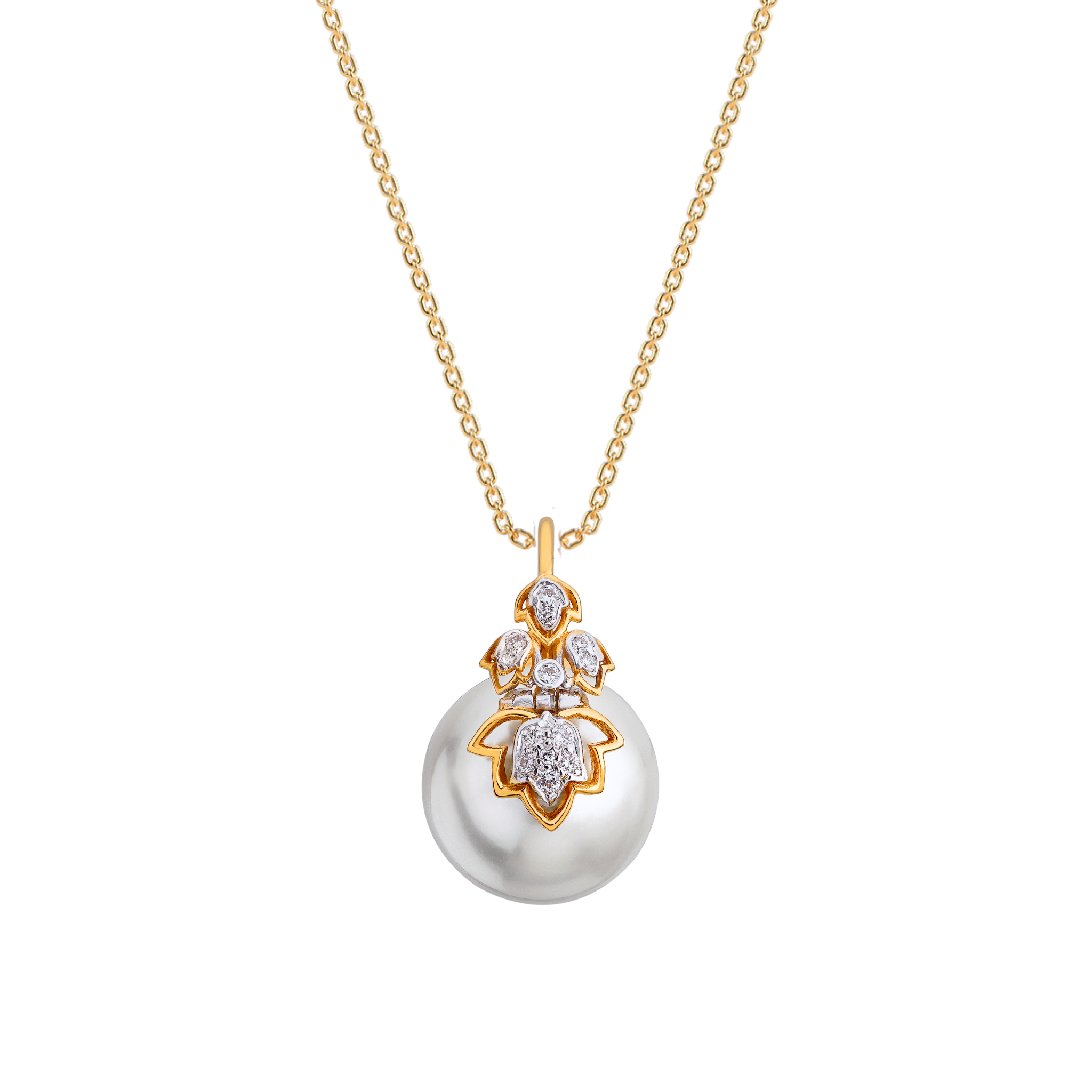 The inverted lotus diamond and pearl pendant