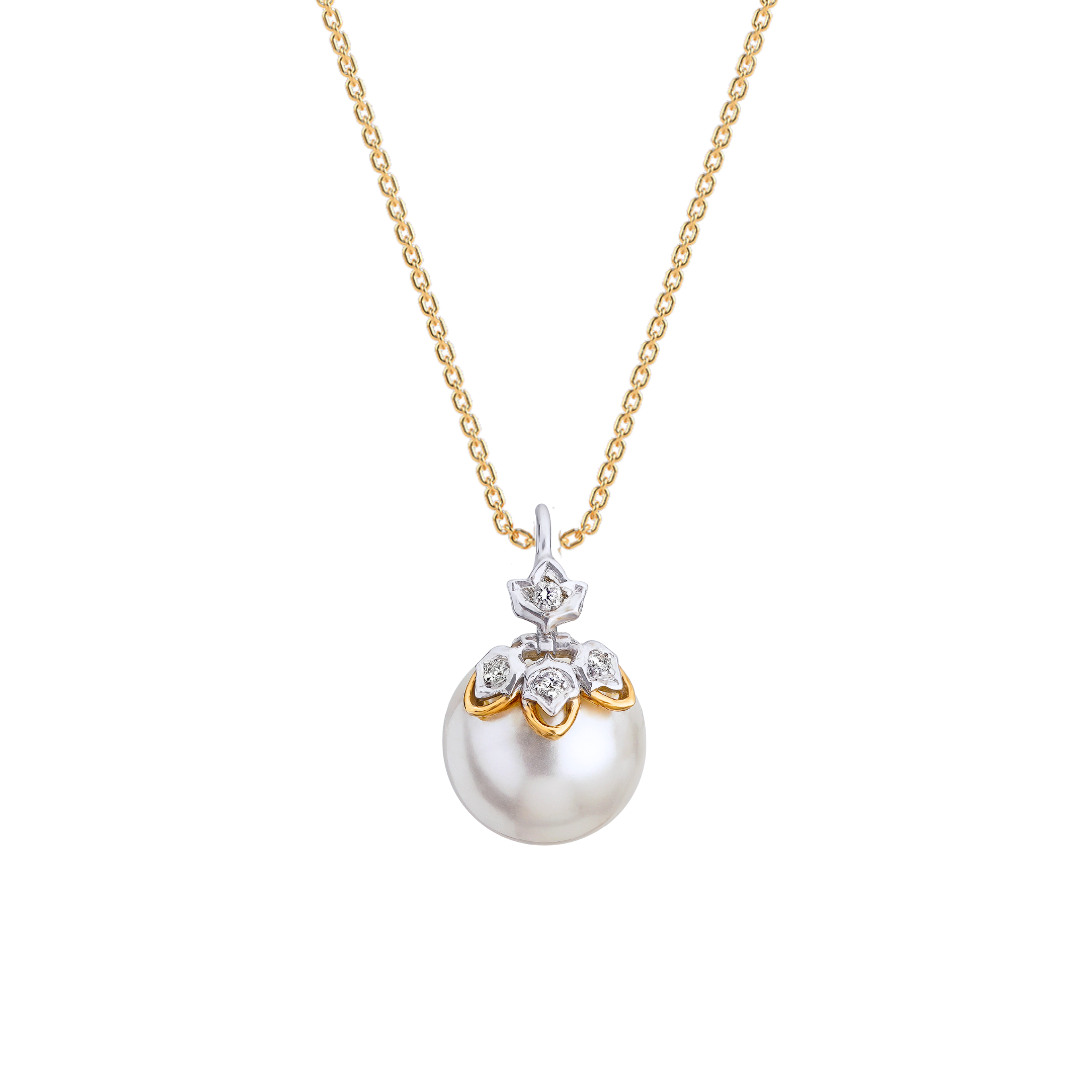 The lotus loop diamond and pearl pendant