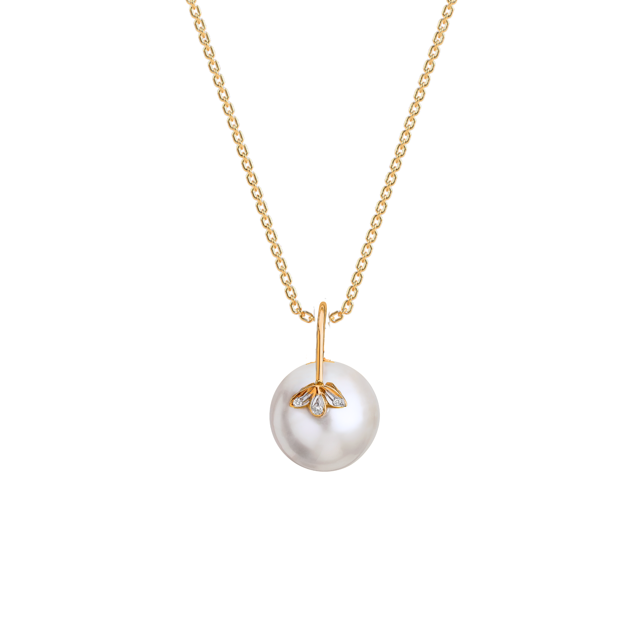 The classic 3 petal diamond and pearl pendant