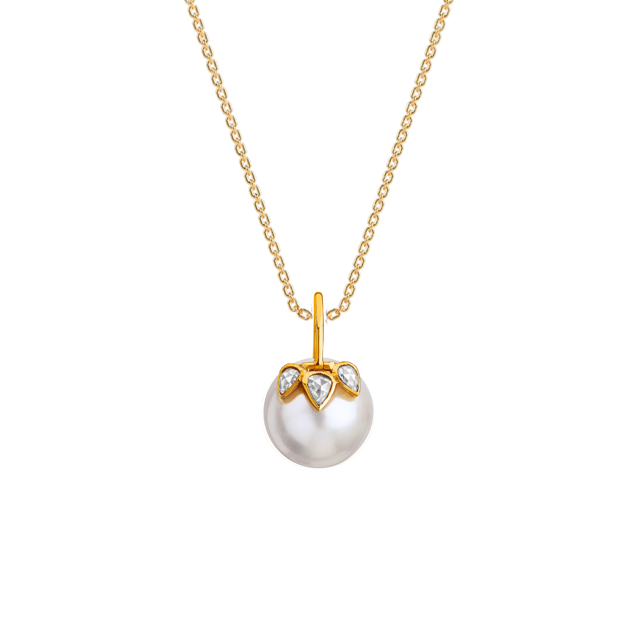 The classic 3 petal rosecut diamond and pearl pendant