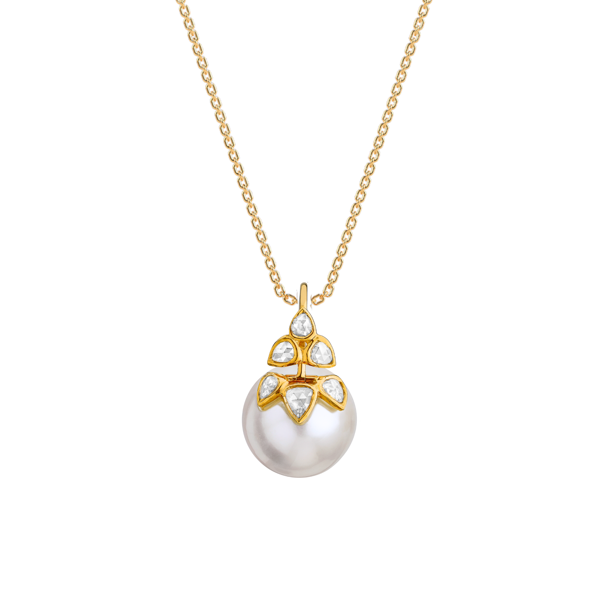 The classic 6 petal rosecut diamond and pearl pendant