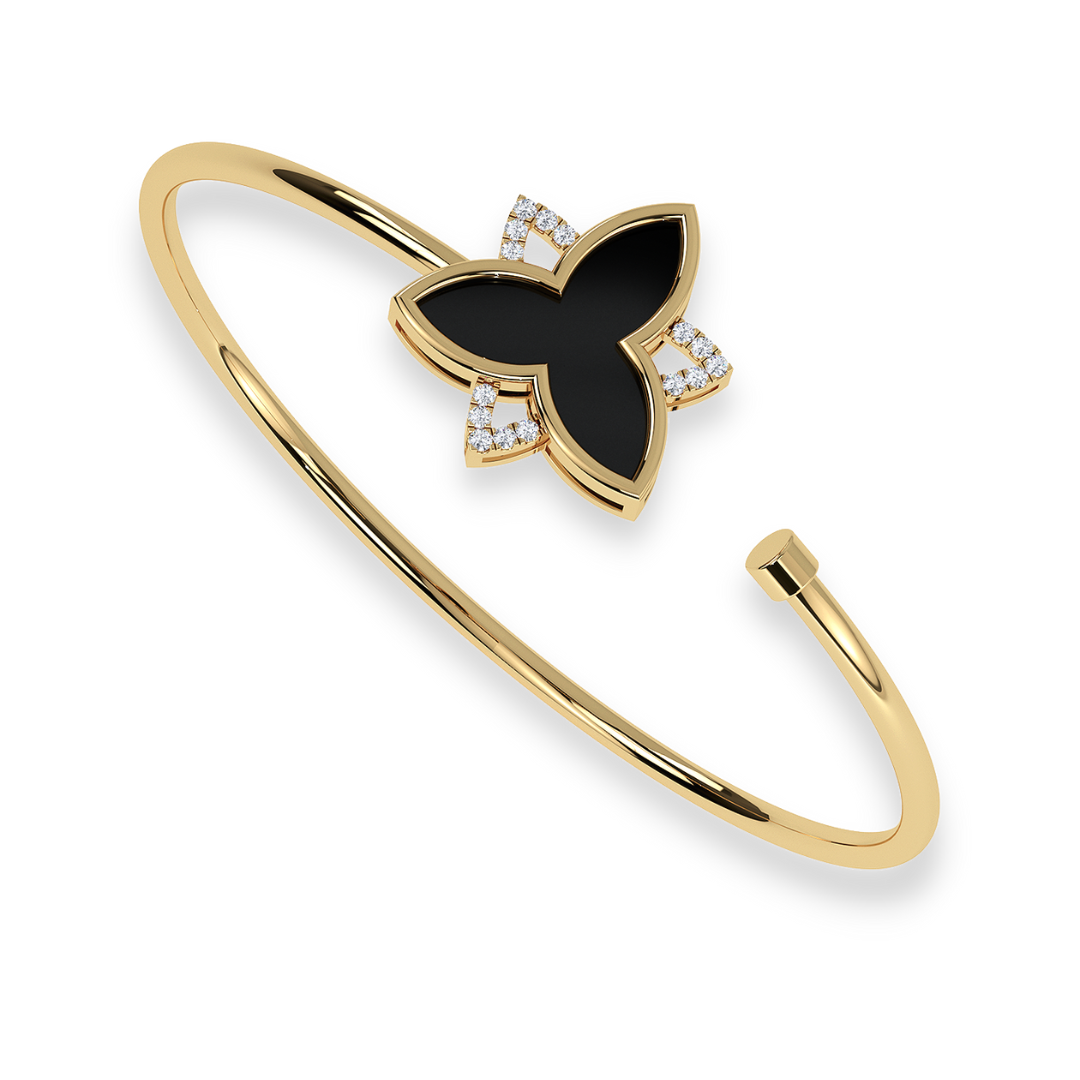 The classic black large trillium bangle with diamonds