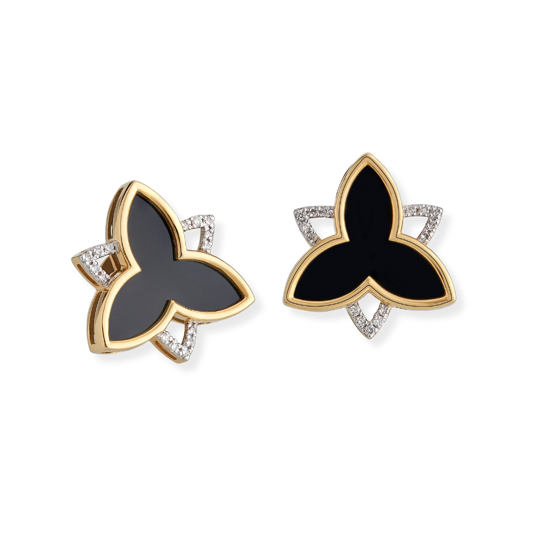 The classic black large trillium earrings with diamonds