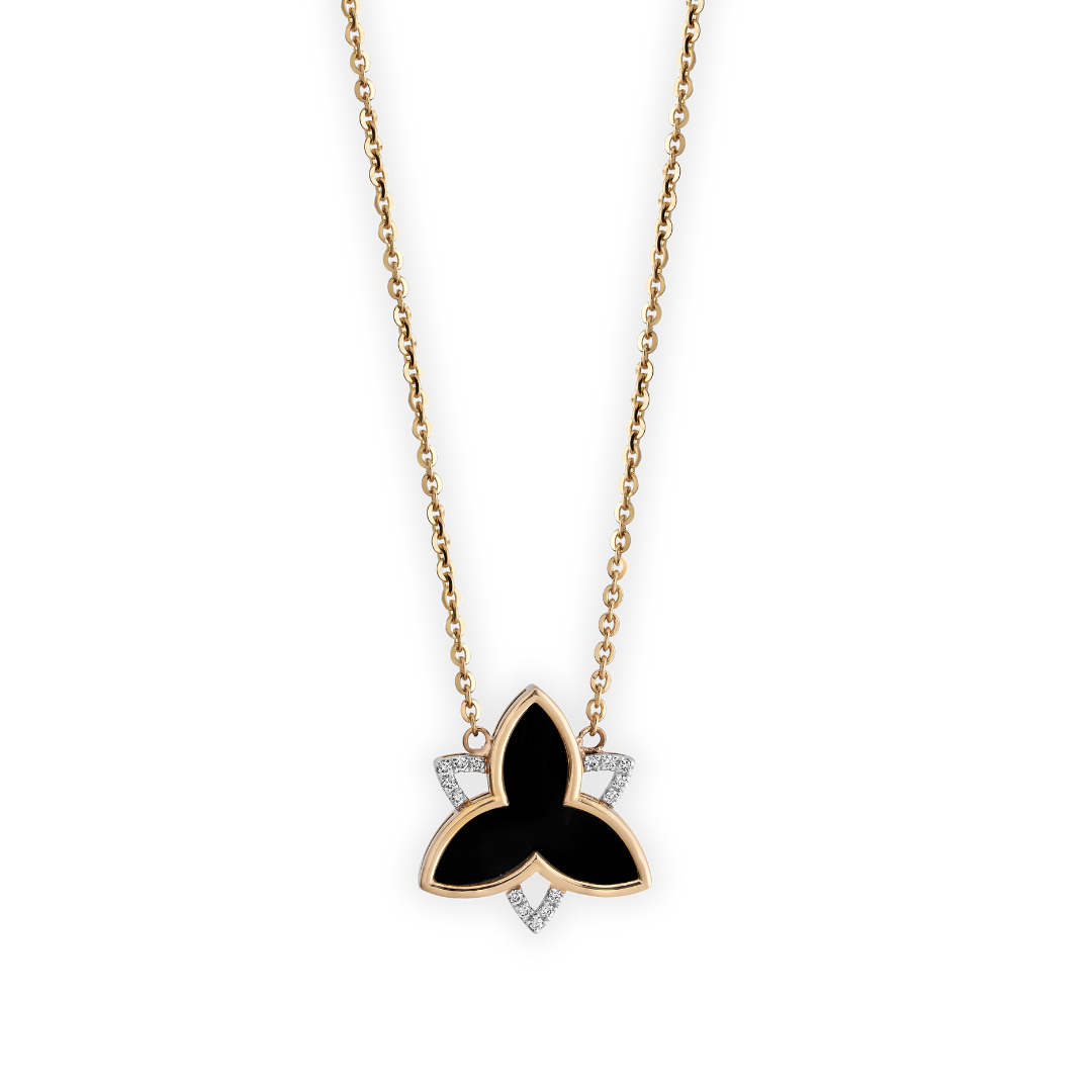 The classic black trillium necklace with diamonds