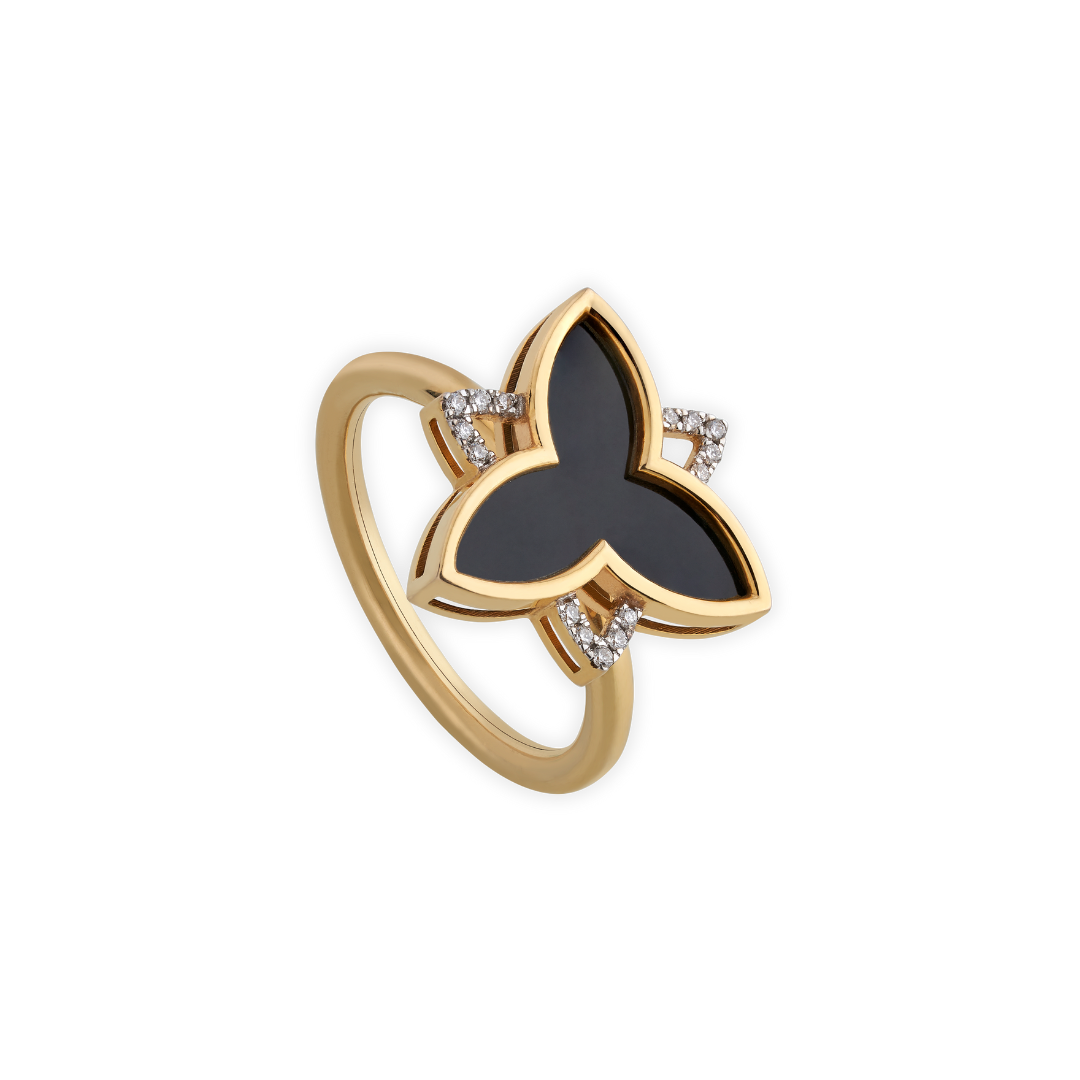 The classic black large trillium ring with diamonds