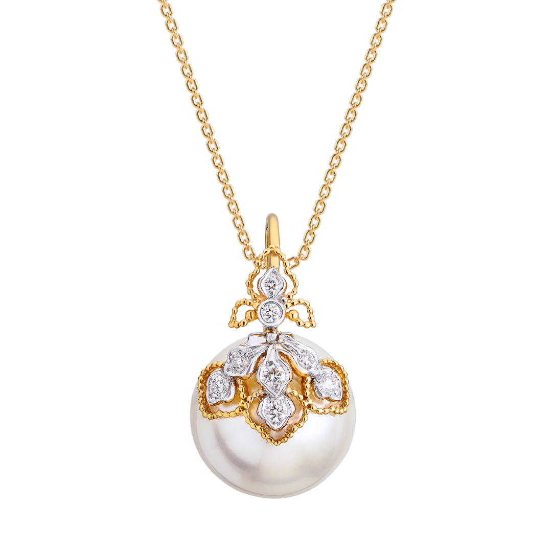 The Enchanted Petal Diamond and Pearl Pendant