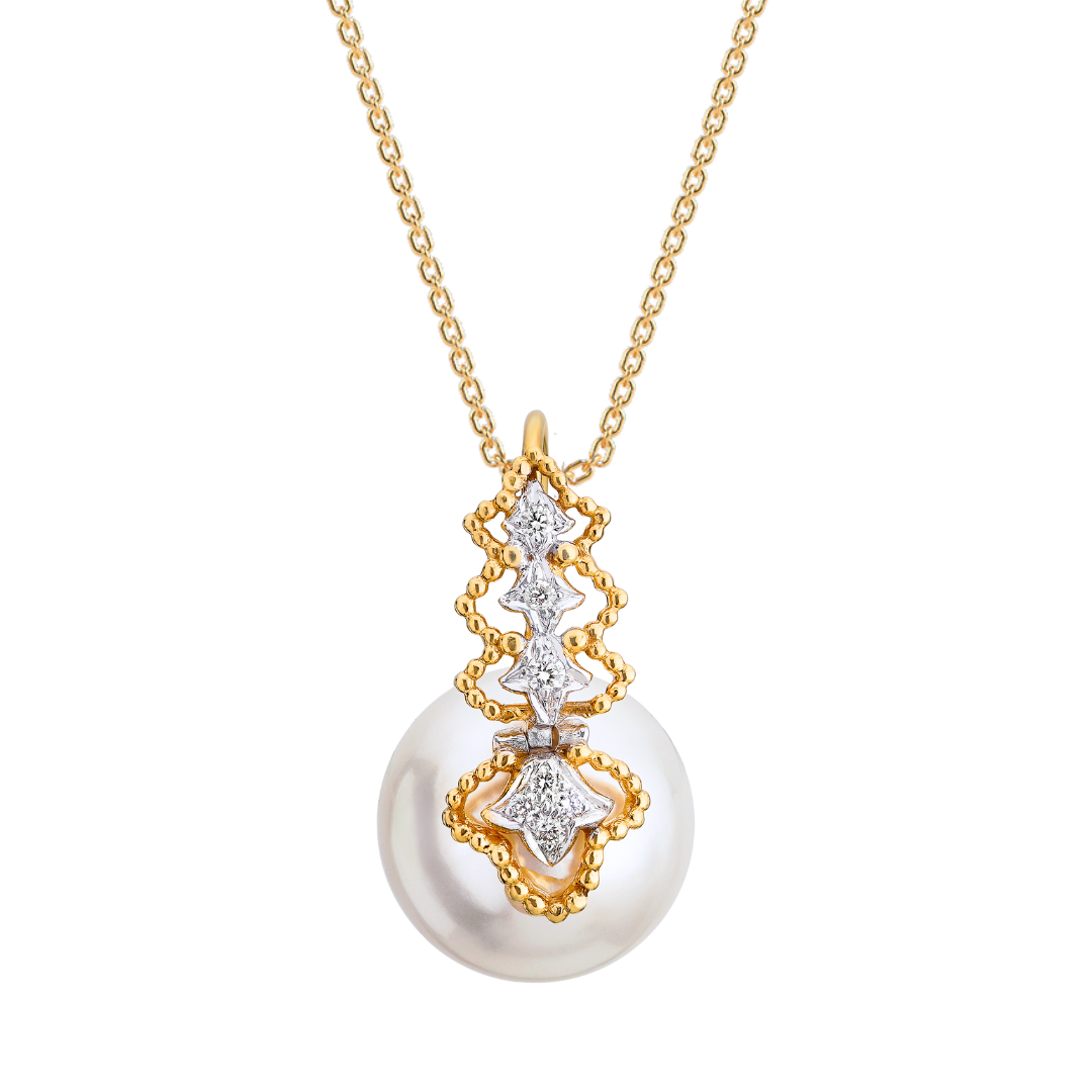 The Diamond Bud and Gold with Pearl Pendant