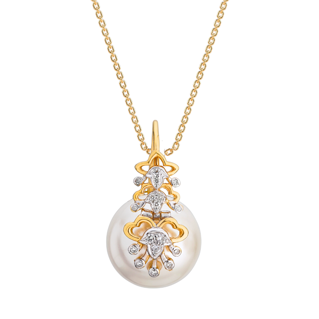 The Radiant Cascade Symphony Diamond and Pearl Pendant