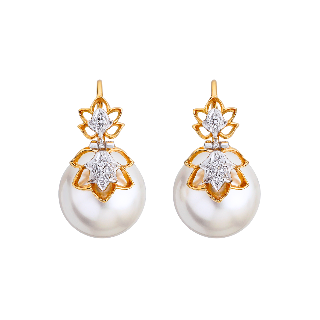 The mirrored lotus with diamonds and pearl earrings