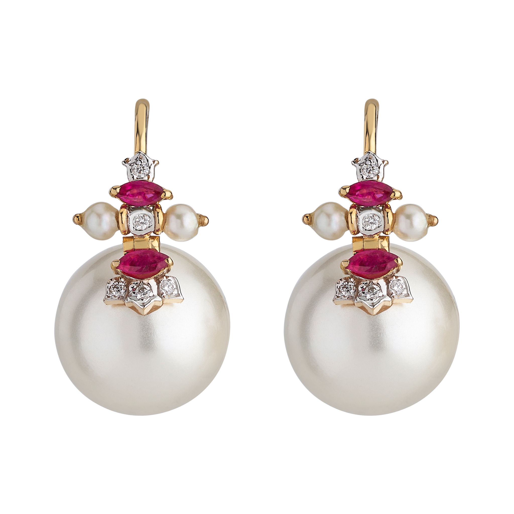 The modern double ruby diamond and pearl earrings