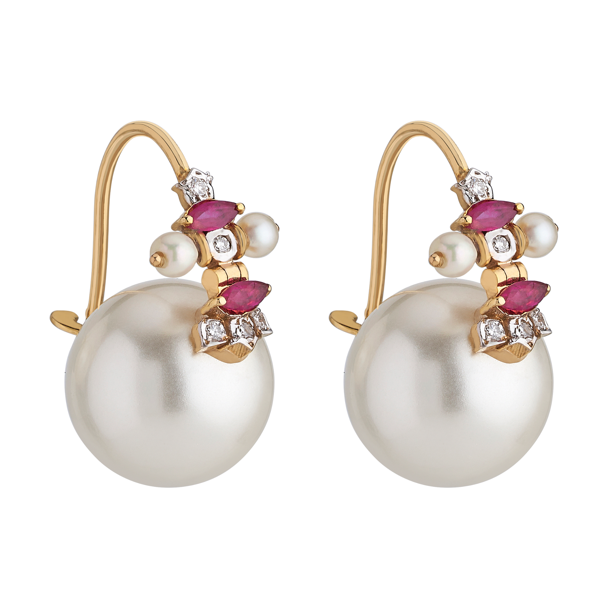 The modern double ruby diamond and pearl earrings