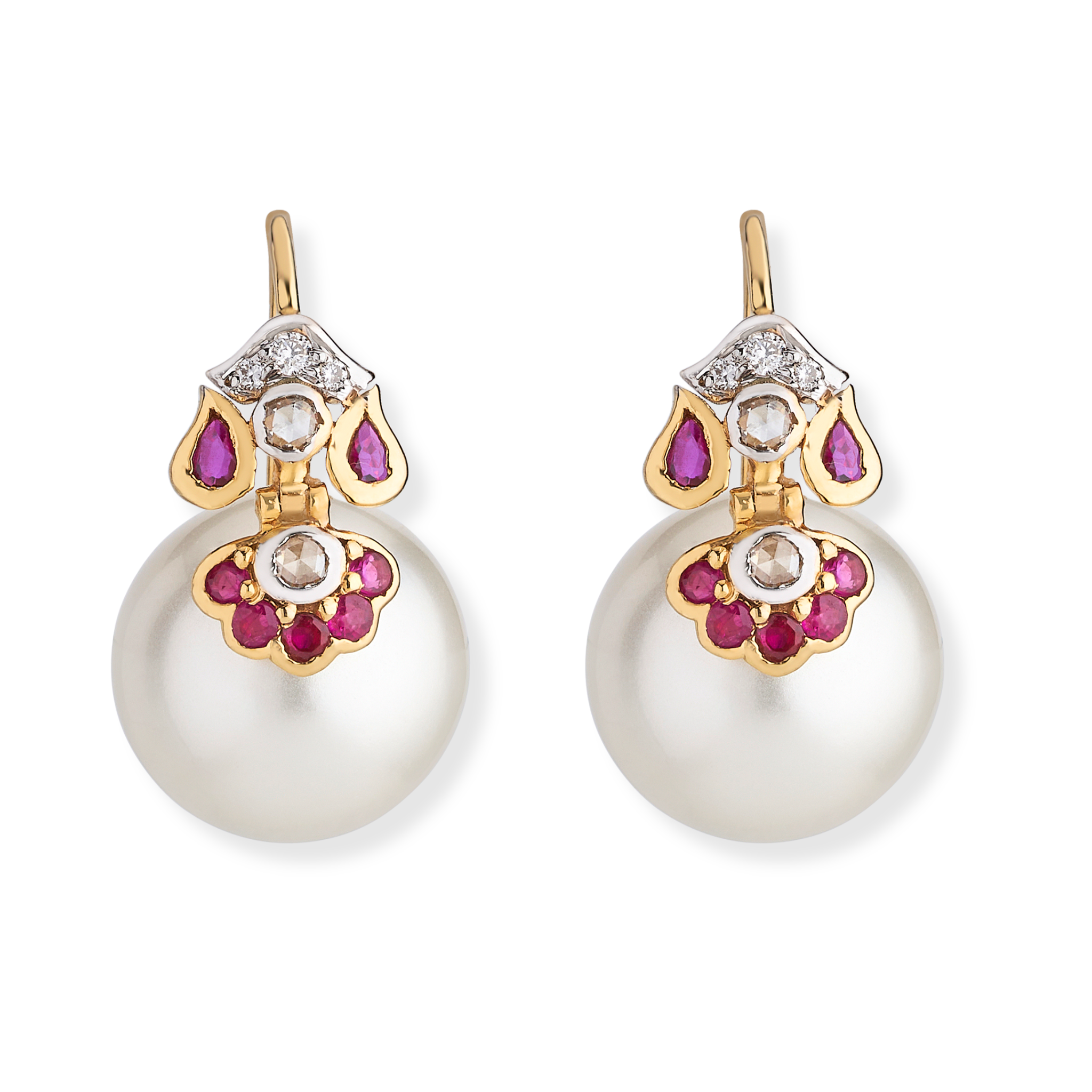 The large Indian motif with rubies, diamond and pearl earrings