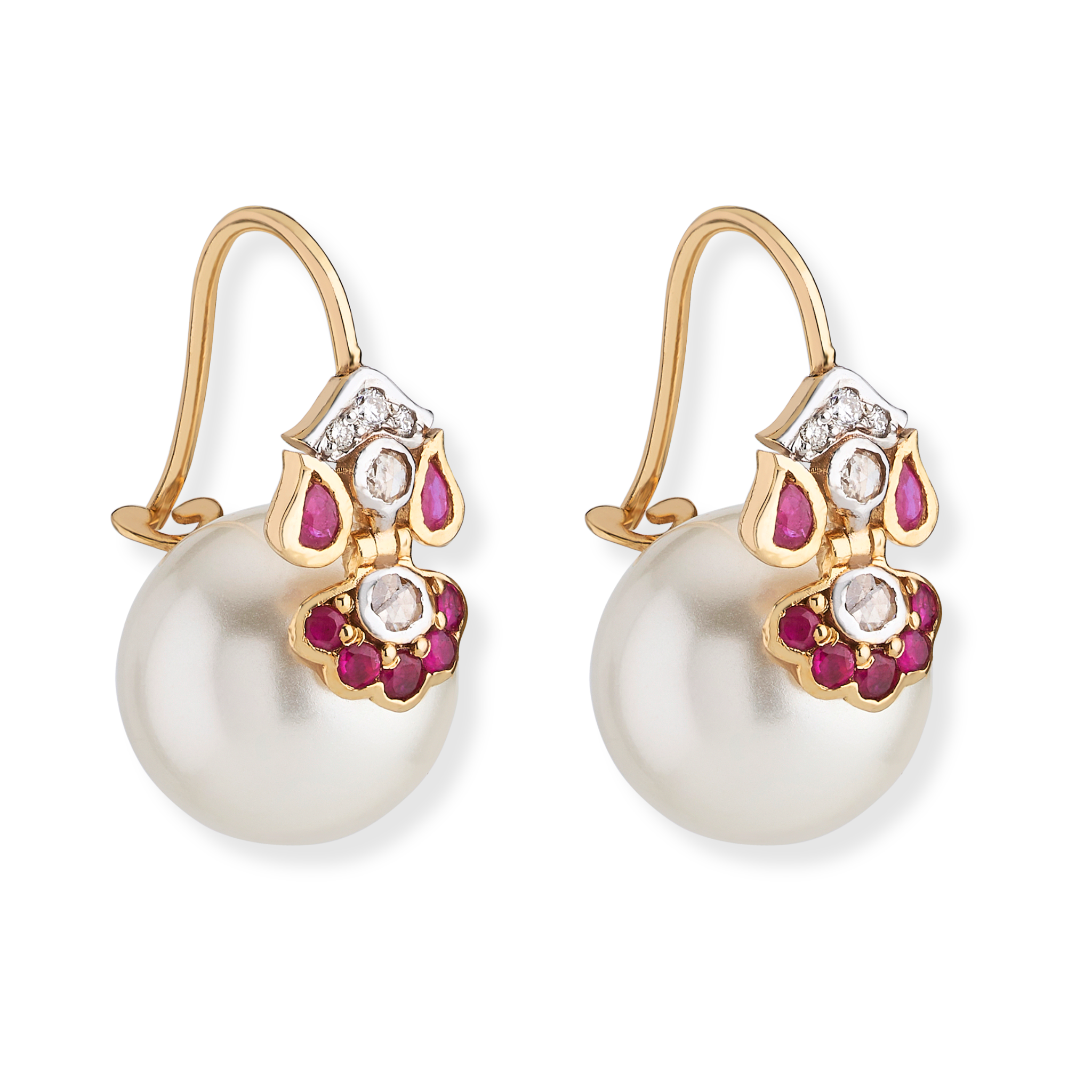 The large Indian motif with rubies, diamond and pearl earrings