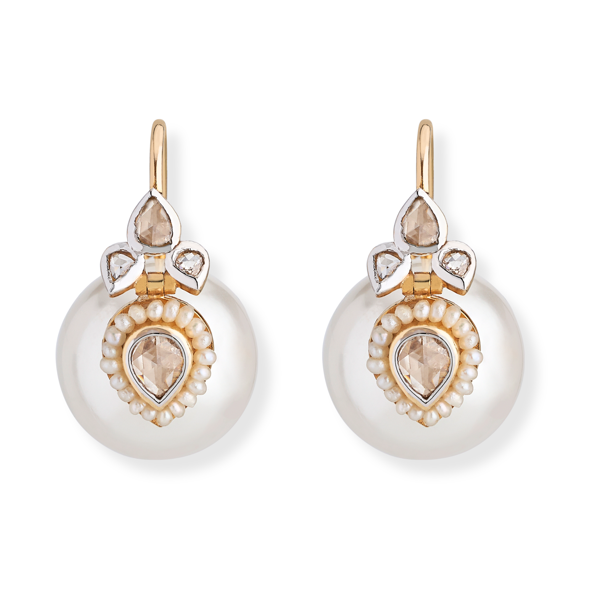 Large rosecut diamond and pearl earrings