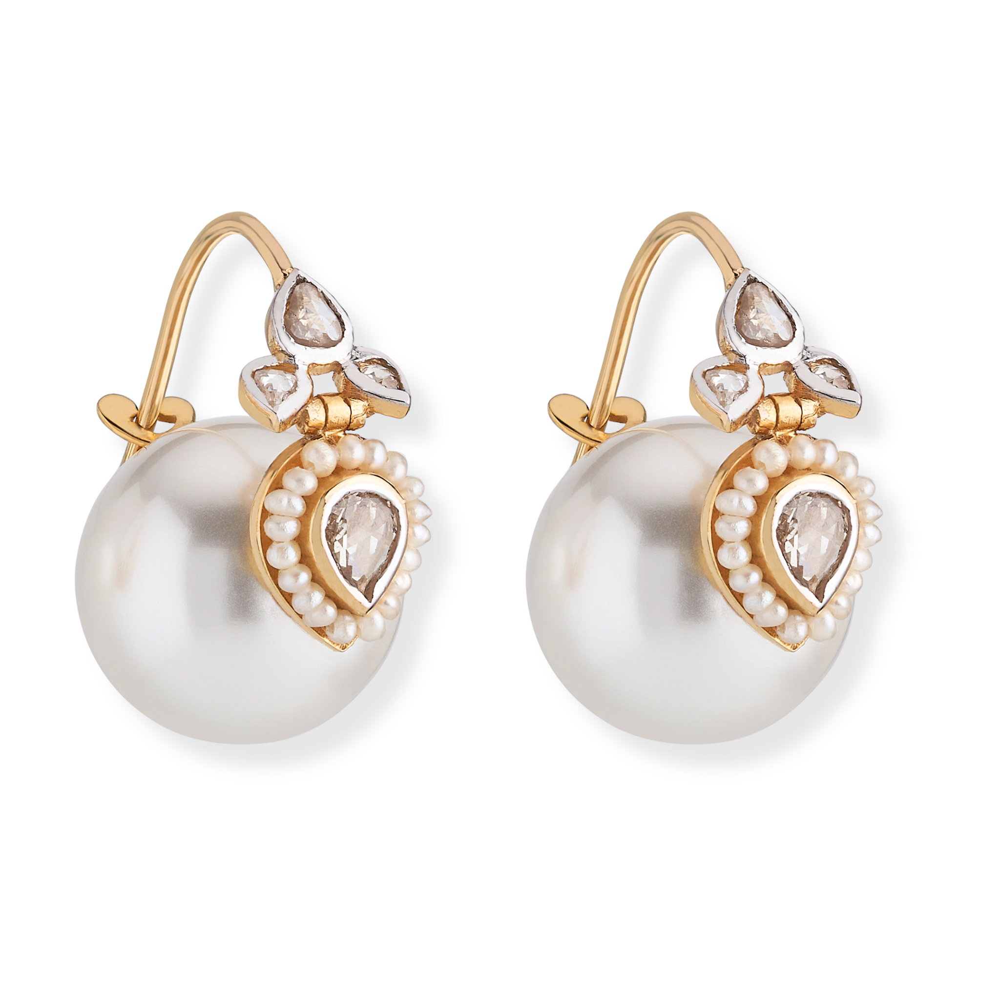 Large rosecut diamond and pearl earrings