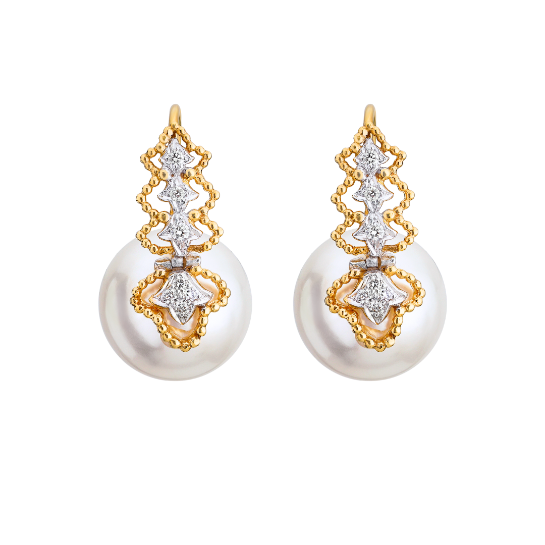 The Diamond Bud with Gold and Pearl Earrings