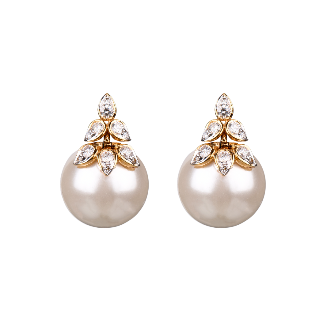 The Large 6 petal diamonds and pearl earrings