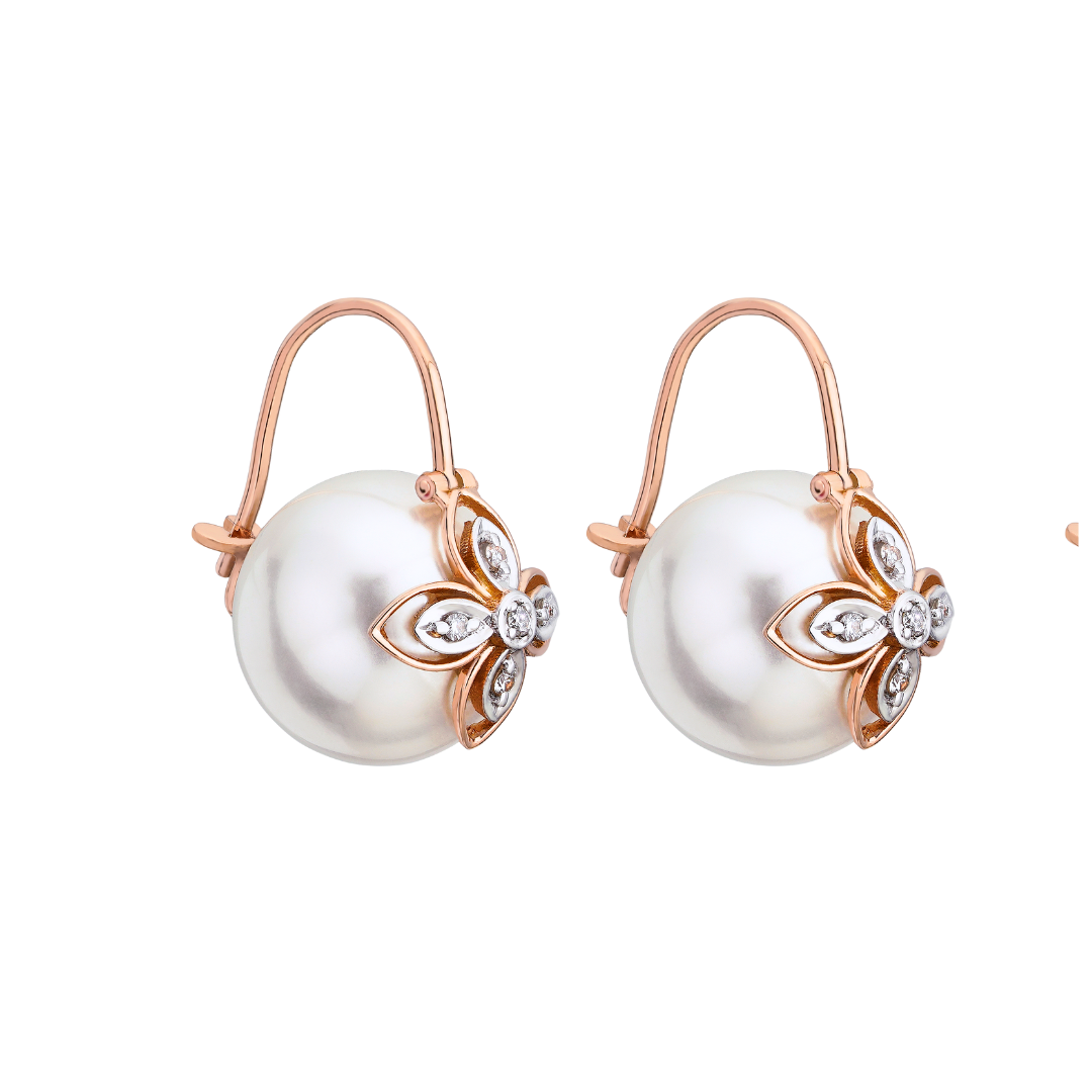 The layered leaf earrings with diamonds and pearls