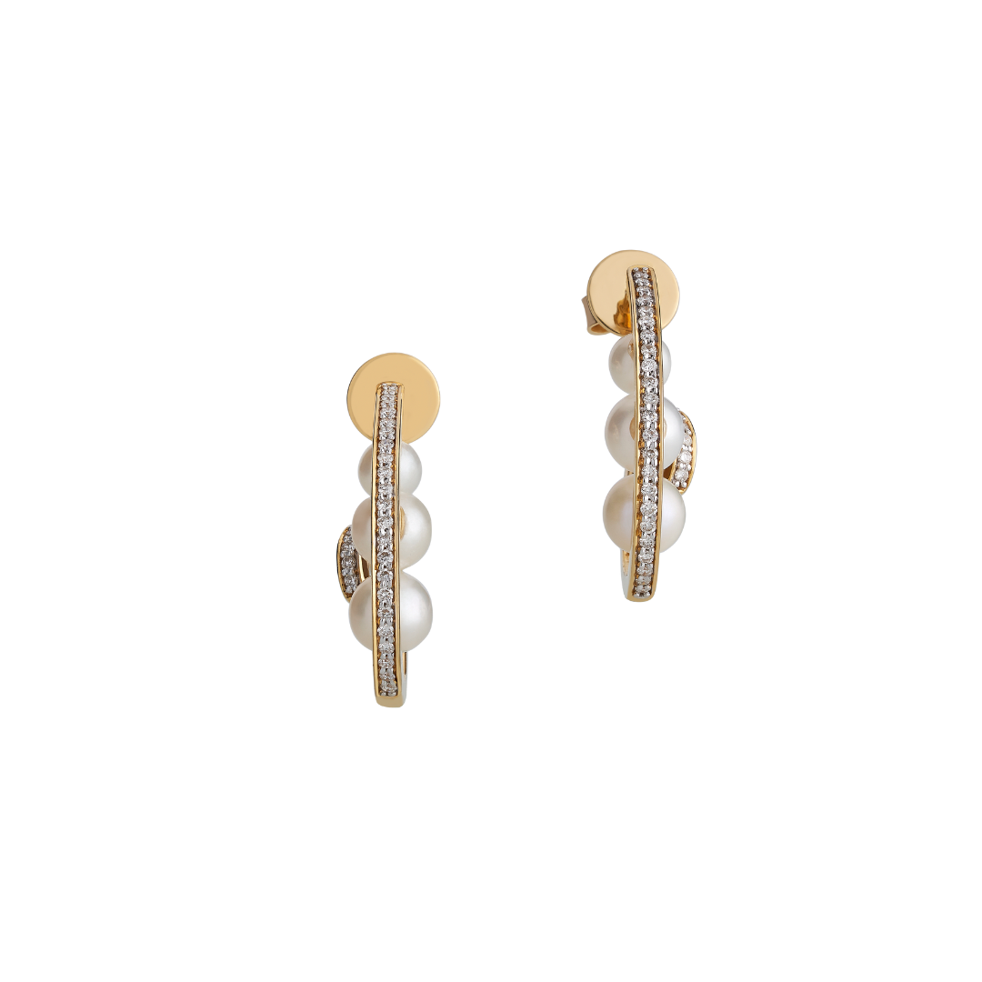 The Swivel Line Diamond and Pearl Earrings