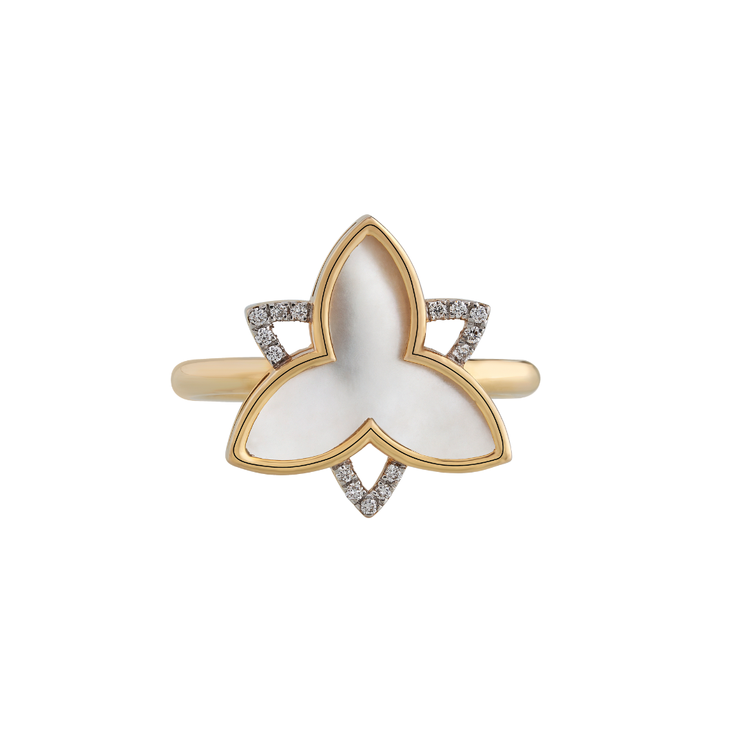 The classic white large trillium ring with diamonds