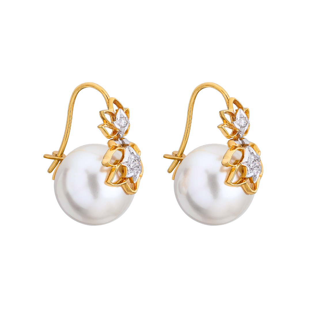 The mirrored lotus with diamonds and pearl earrings