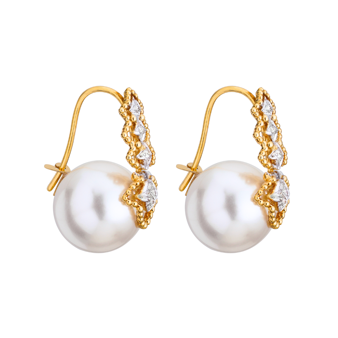 The Diamond Bud with Gold and Pearl Earrings