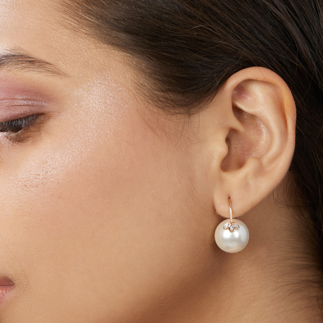 The classic 3 petal diamond and pearl earrings