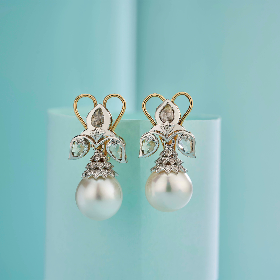 The vintage rosecut earrings with south sea pearls