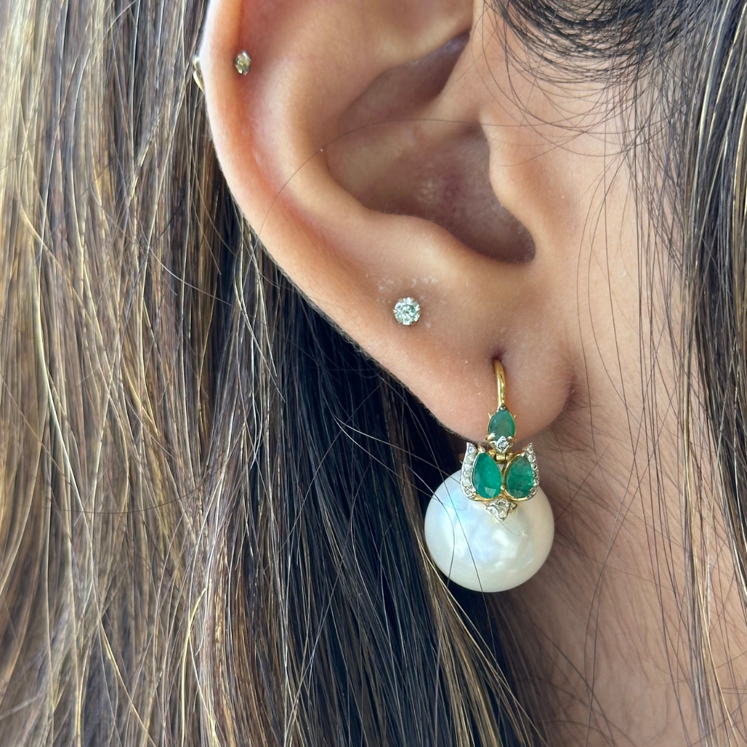 The 3 emerald diamond and pearl earrings