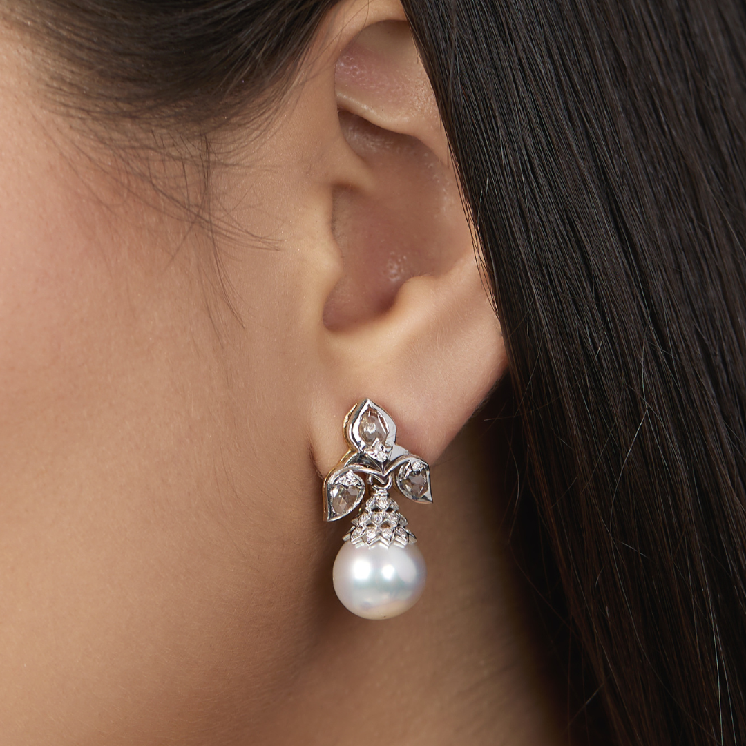 The vintage rosecut earrings with south sea pearls