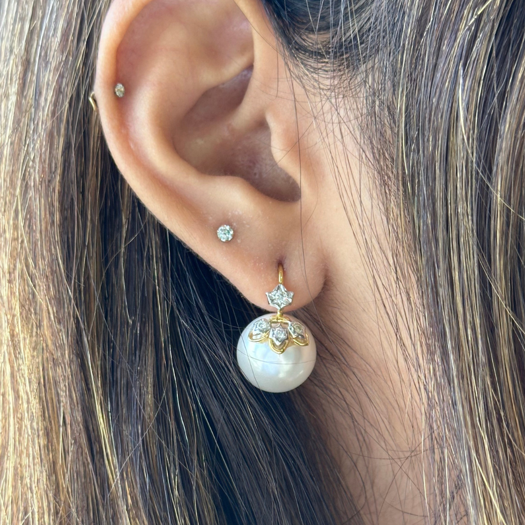 The lotus loop diamond and pearl earrings