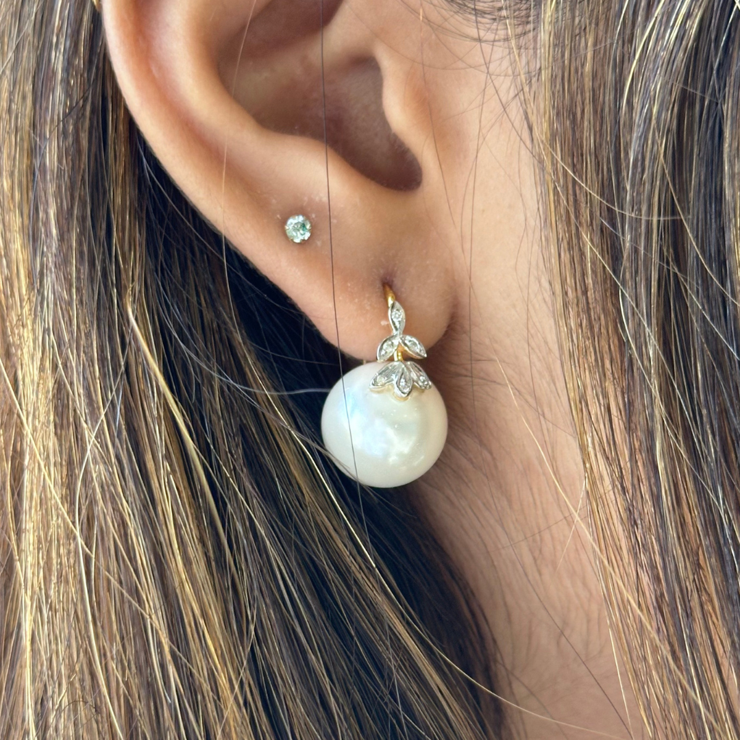 The classic 6 petal diamond and pearl earrings