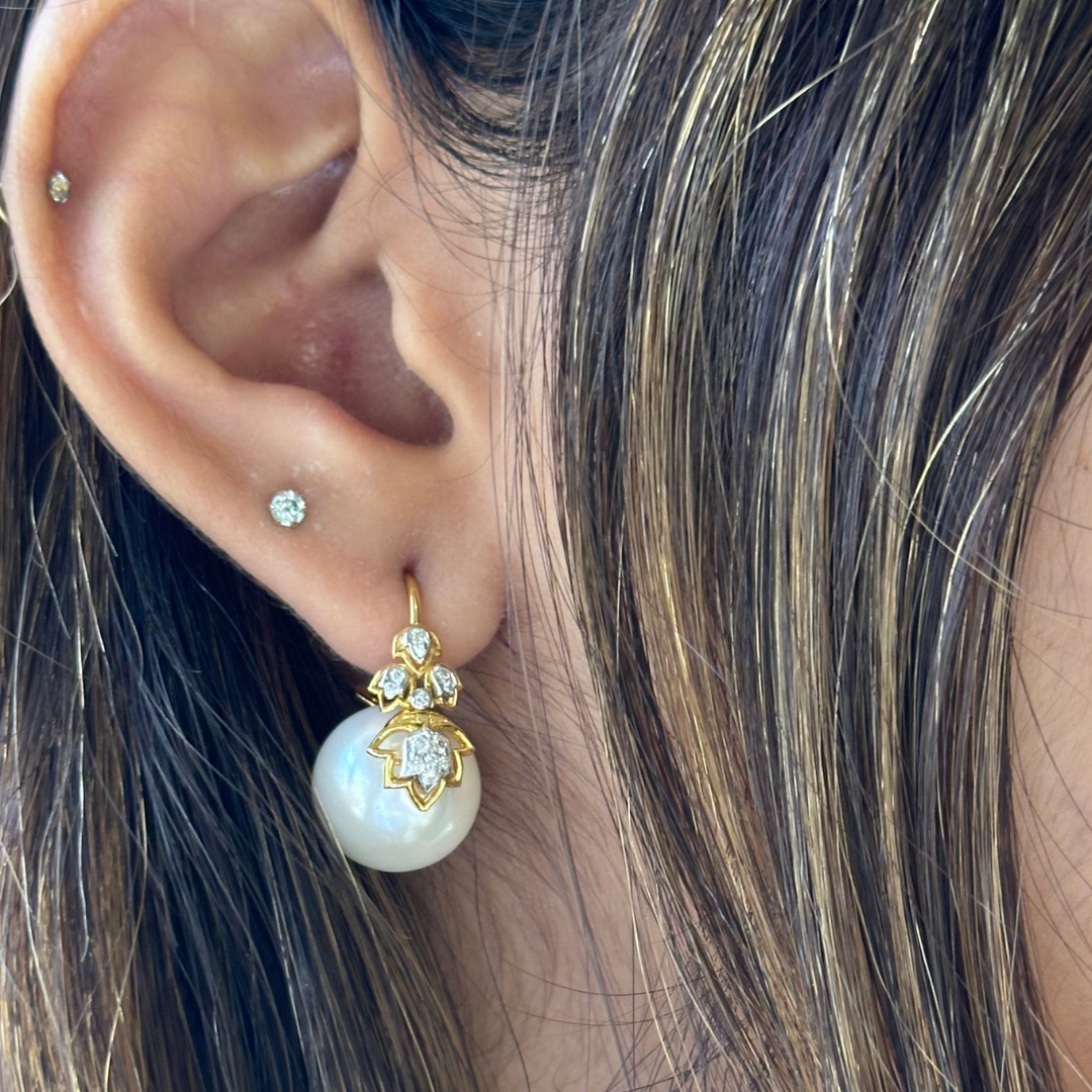 The inverted lotus diamond and pearl earrings