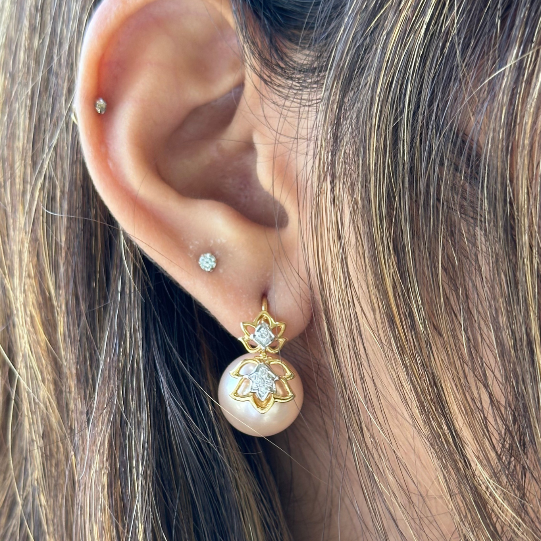 The mirrored lotus with diamonds and pearl earrings