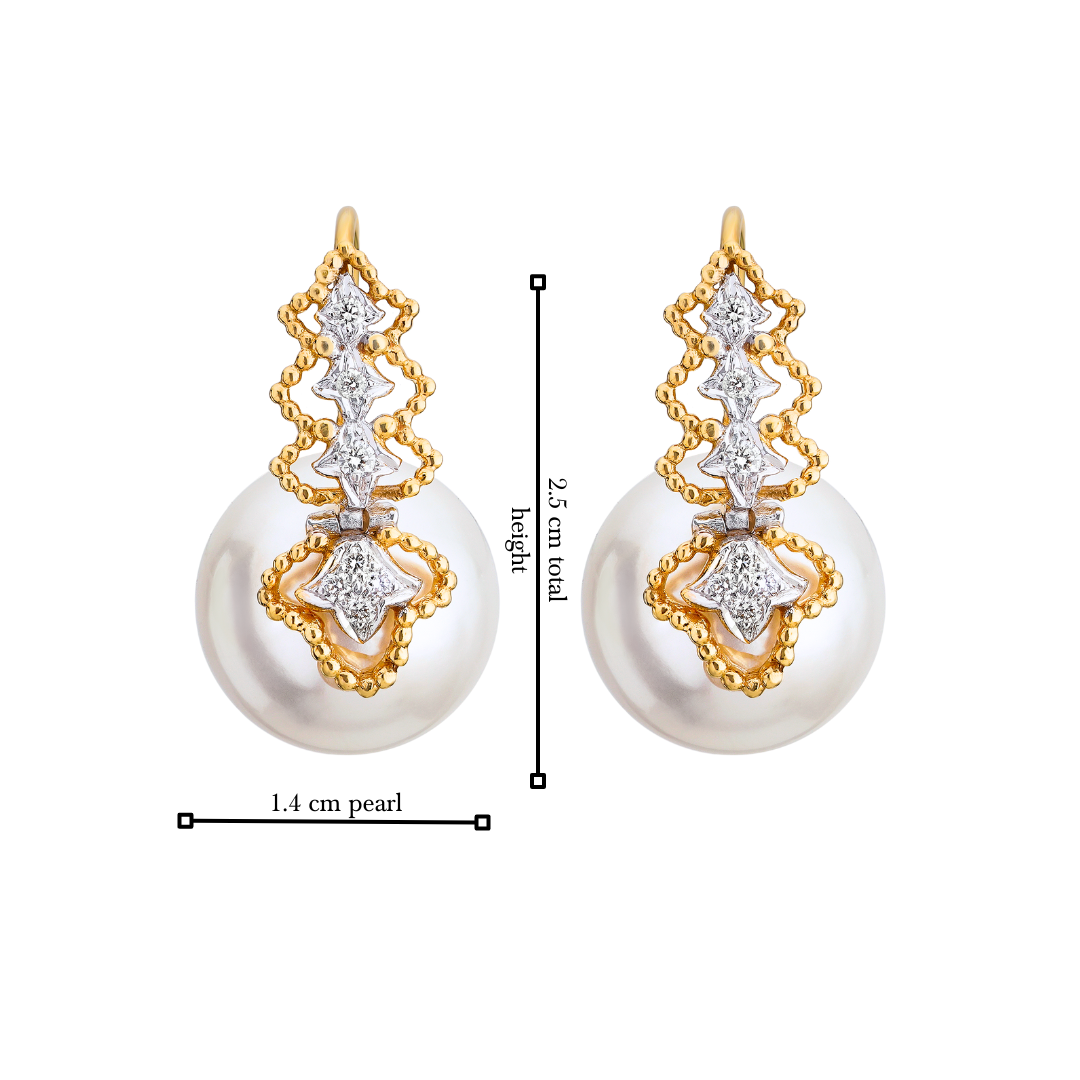 The Diamond Bud with Gold and Pearl Earrings