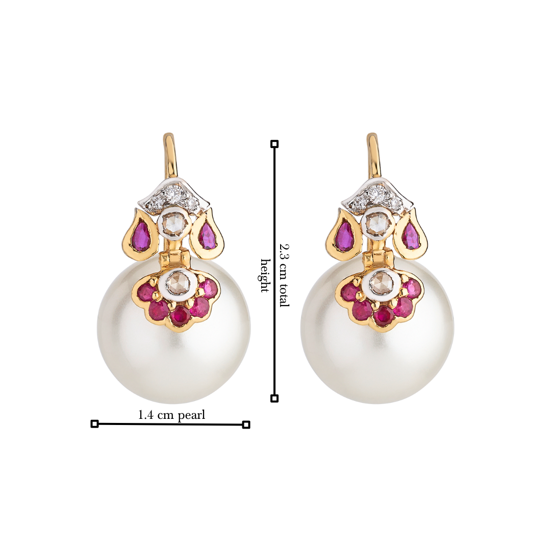 The large Indian motif with rubies, diamond and pearl earrings