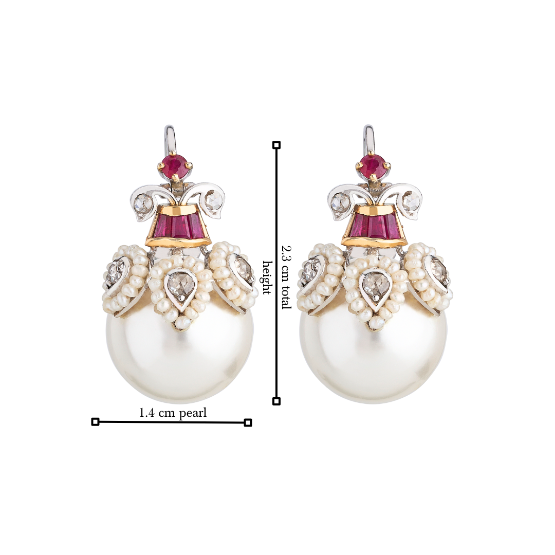 The three petal ruby and seed pearl diamond with pearl earrings