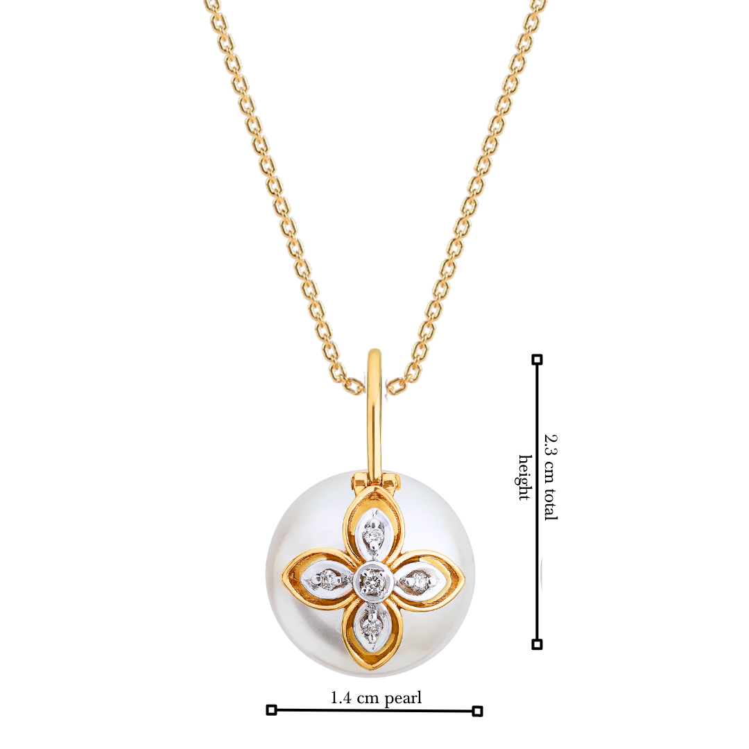 The layered leaf pendant with diamonds and a pearl