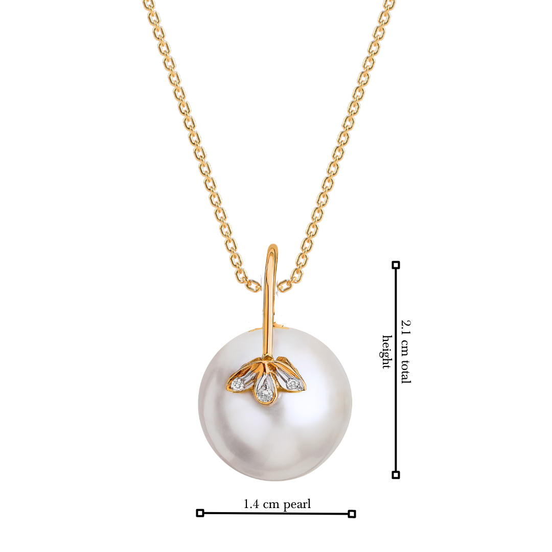 The classic 3 petal diamond and pearl pendant