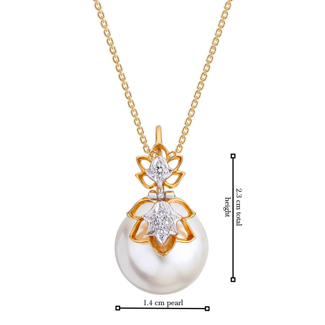 The mirrored lotus with diamonds and pearl pendant